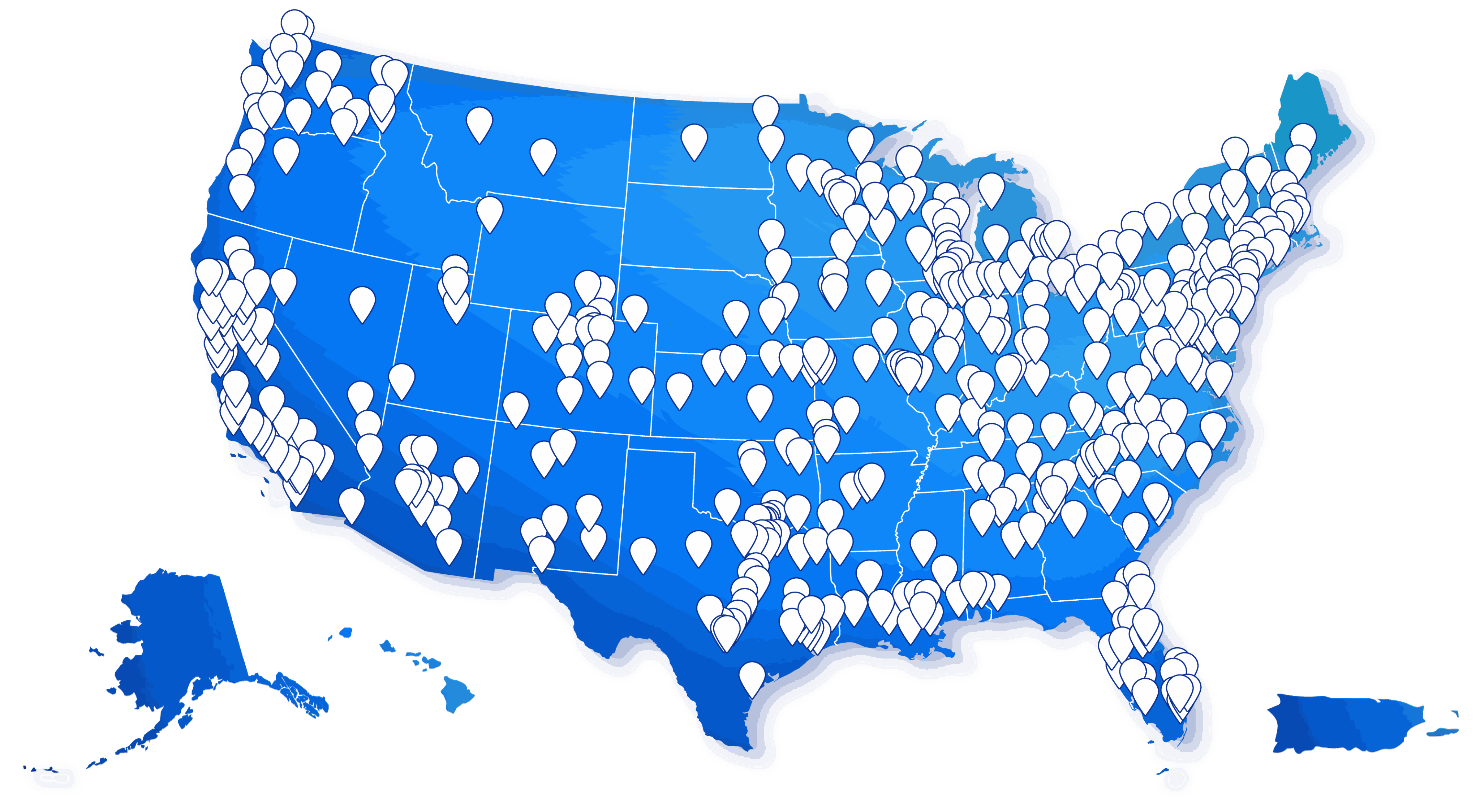 Map of the United States showing PYLARIFY TruVu imaging centers across the country