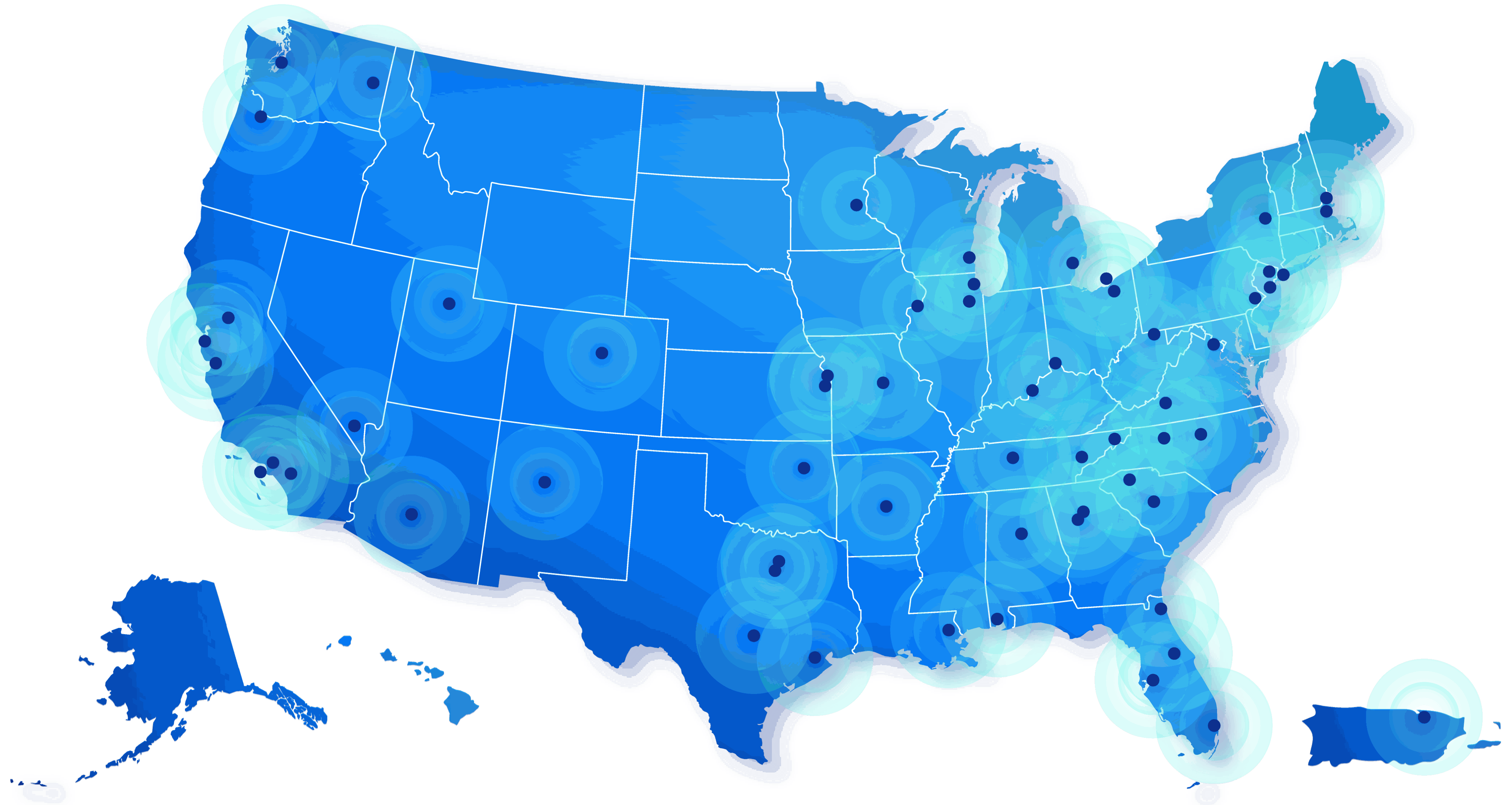 Map of the United States showing PYLARIFY TruVu manufacturing sites across the country